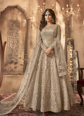 Fully Embroidered Gown in Beige Colour